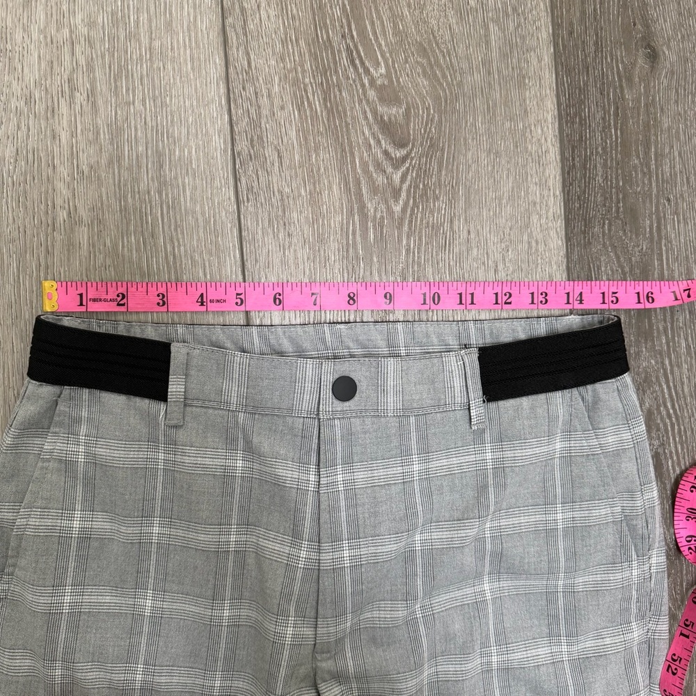 ZARA ELASTIC WAISTBAND FLAT FRONT TAPERED PLAID TROUSER PANTS GREY MEDIUM - Picture 7 of 13